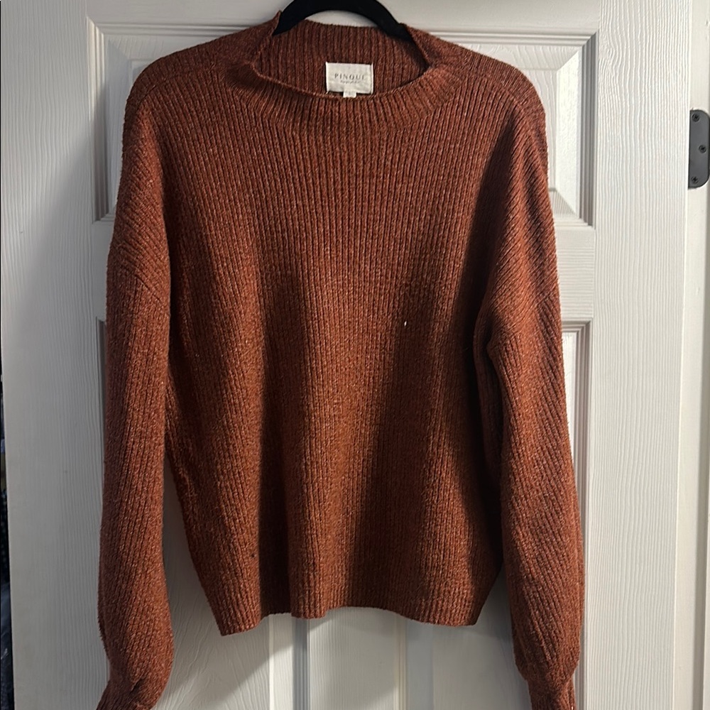 Brown Crew Neck Sweater with Textured Knit